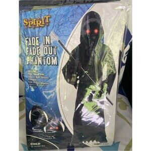 Spirit Halloween Black Fade In Fade Out Phantom Costume Glowing Eyes kids 4/6